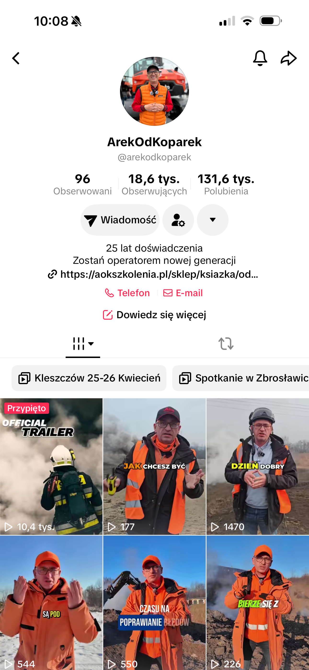 Screen konta Arek od Koparek na TikToku