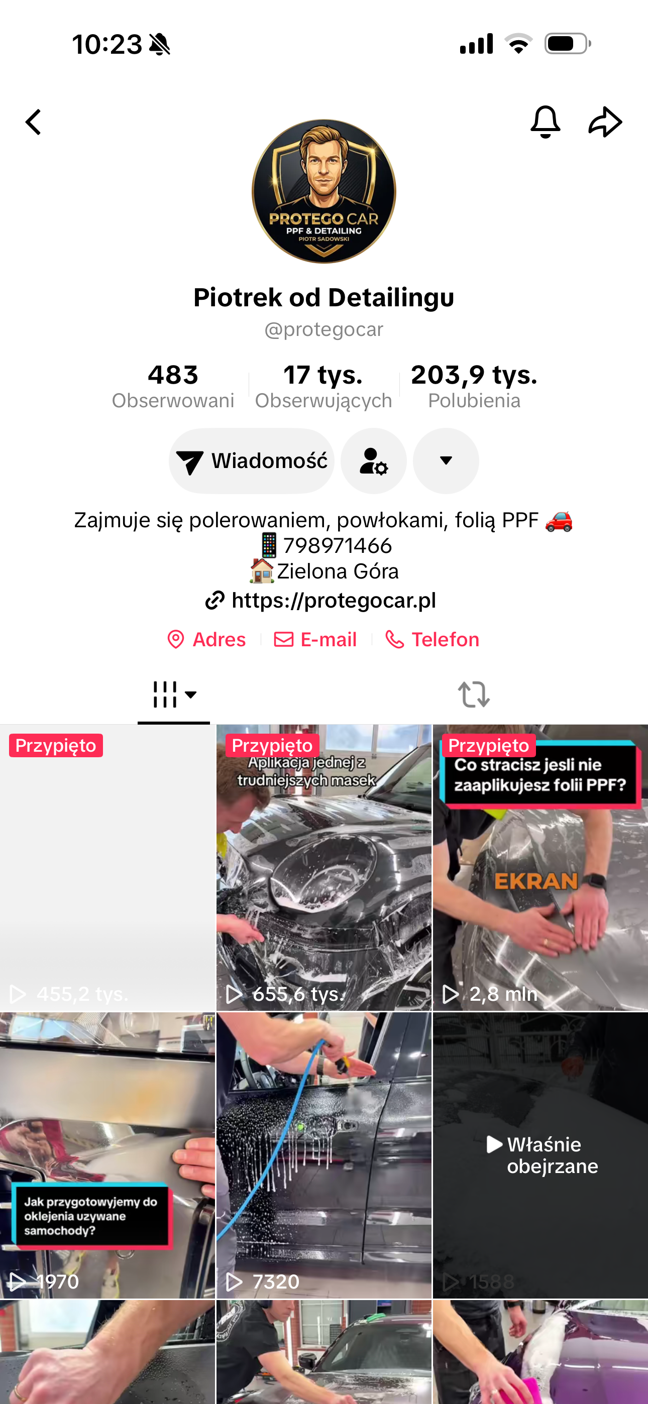 Screen konta Piotrek od Detailingu na TikToku
