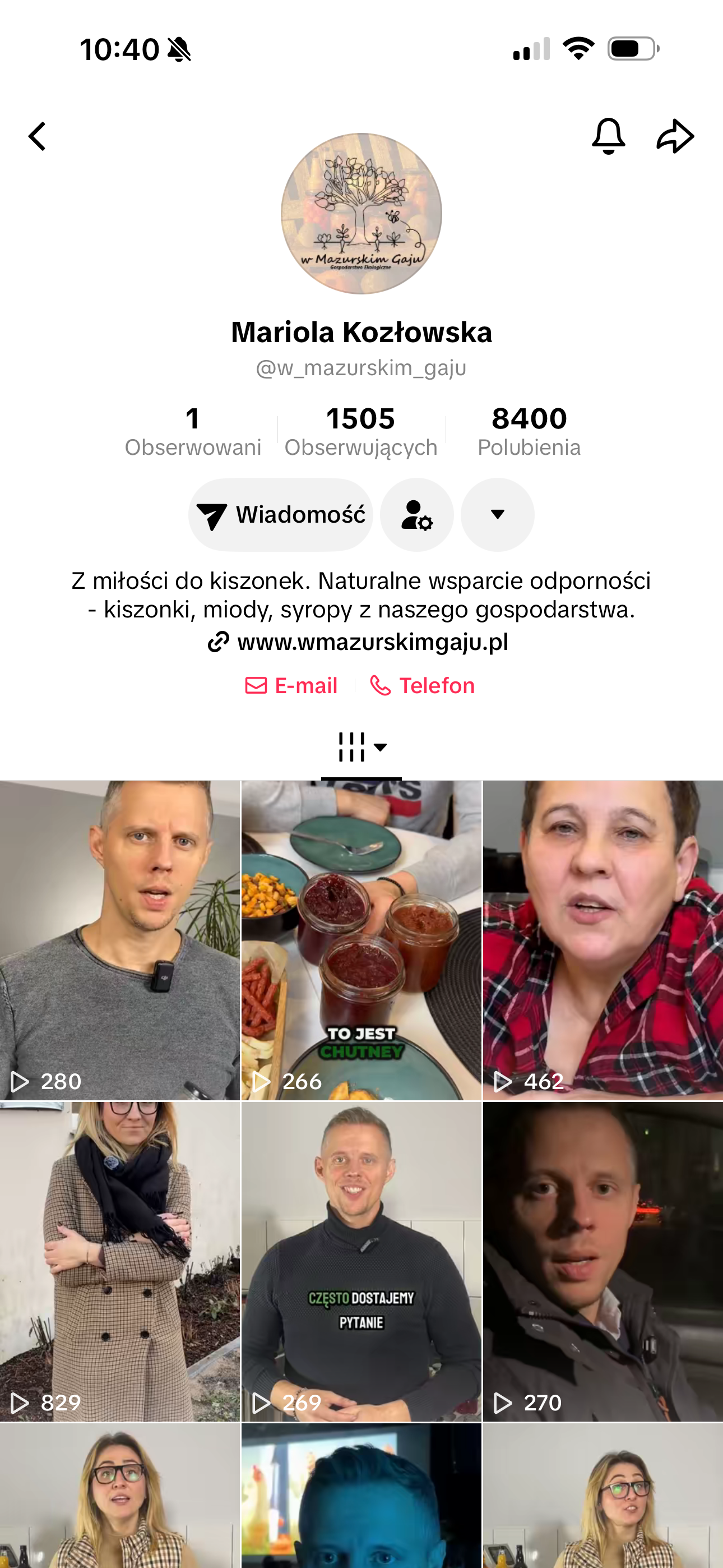 Screen konta Mariola Kozłowska na TikToku
