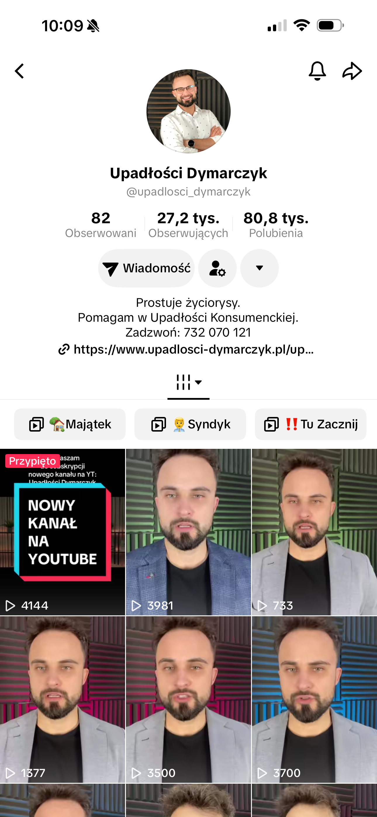 Screen konta Upadłości Dymarczyk na TikToku