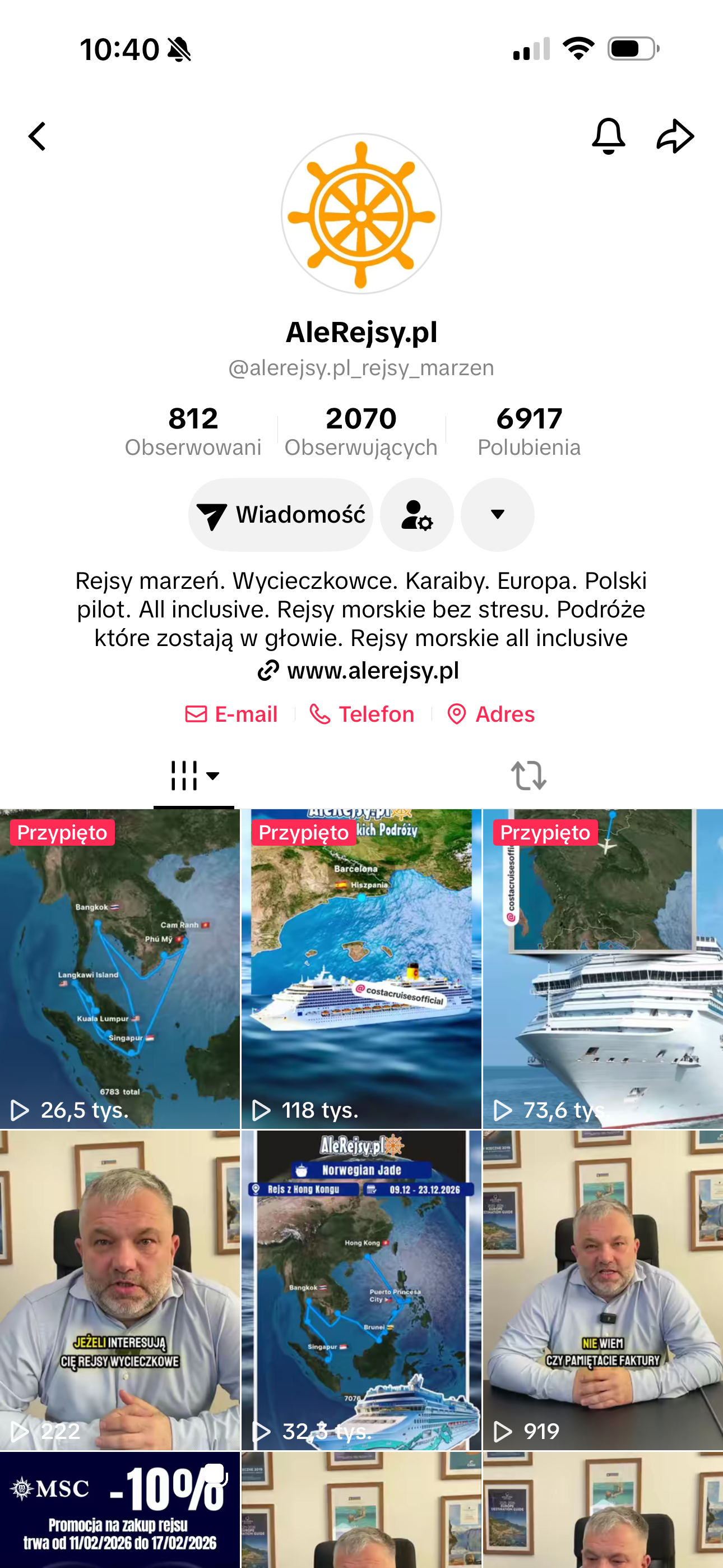 Screen konta AleRejsy.pl na TikToku