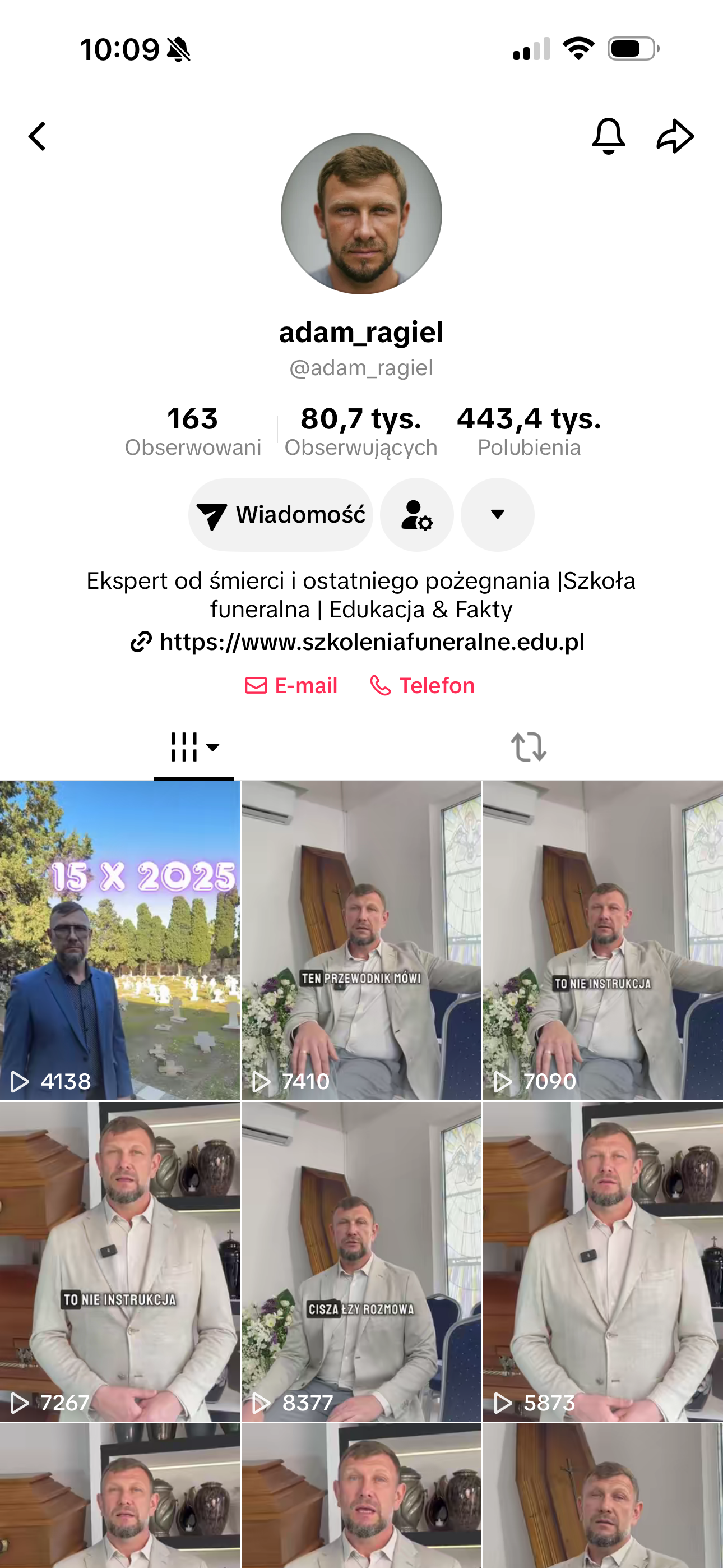 Screen konta Adam Ragiel na TikToku